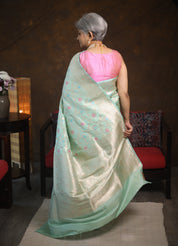 Light Aqua Banarasi Silk Saree - Saavari - SSLABSS54