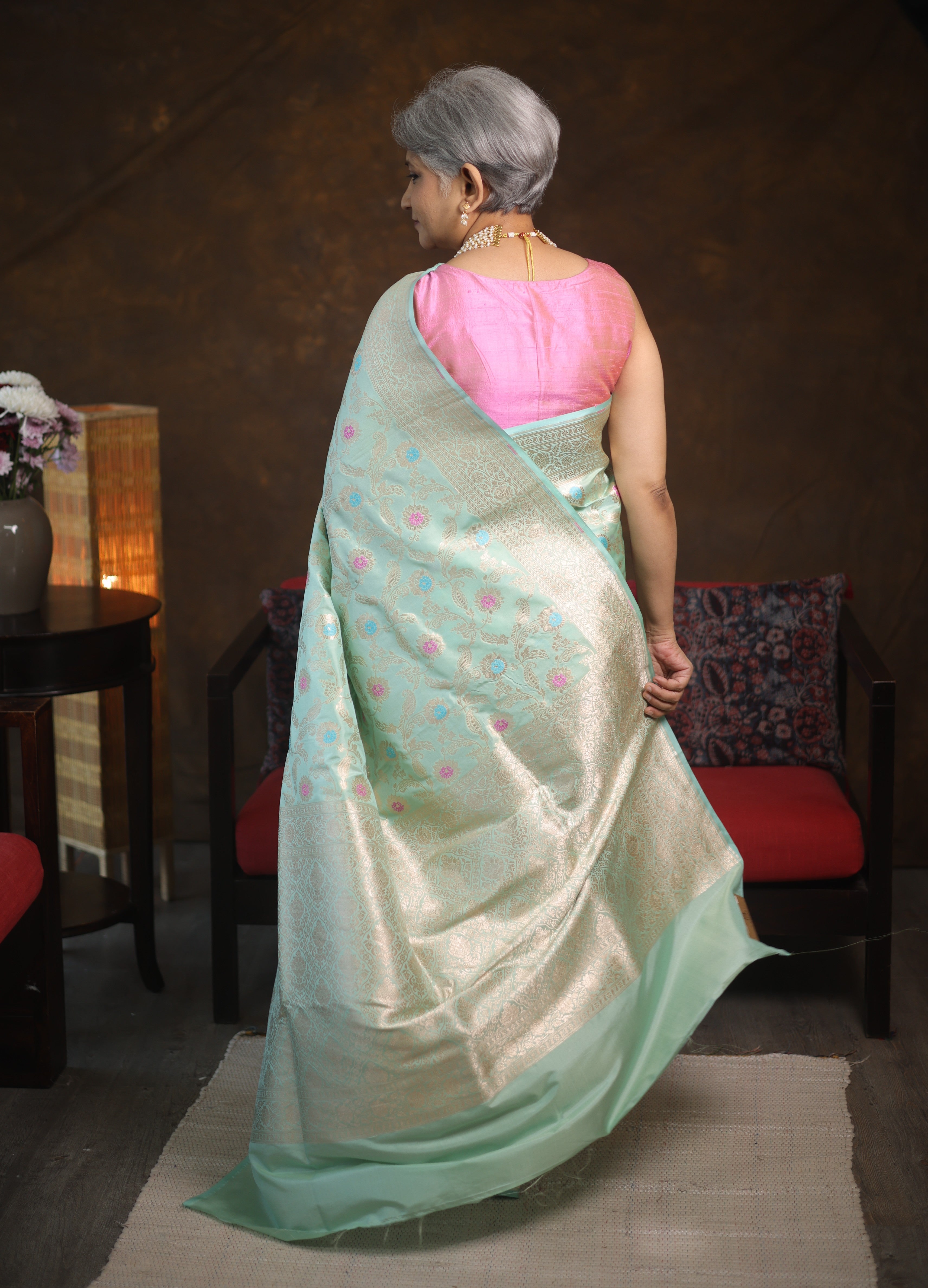 Light Aqua Banarasi Silk Saree - Saavari - SSLABSS54
