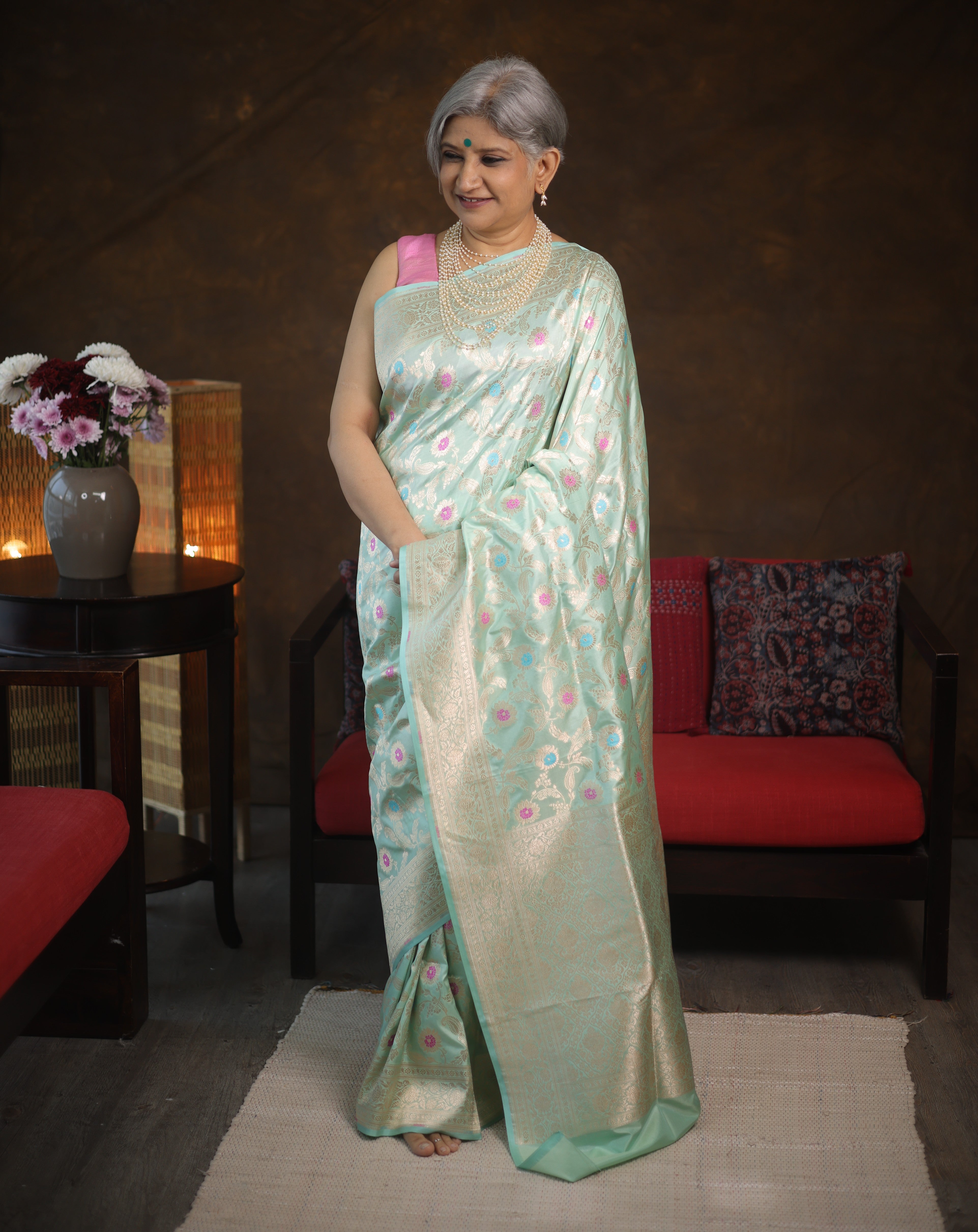 Light Aqua Banarasi Silk Saree - Saavari - SSLABSS54