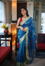 Blue Chanderi Cotton Silk Saree - SRBCSS424