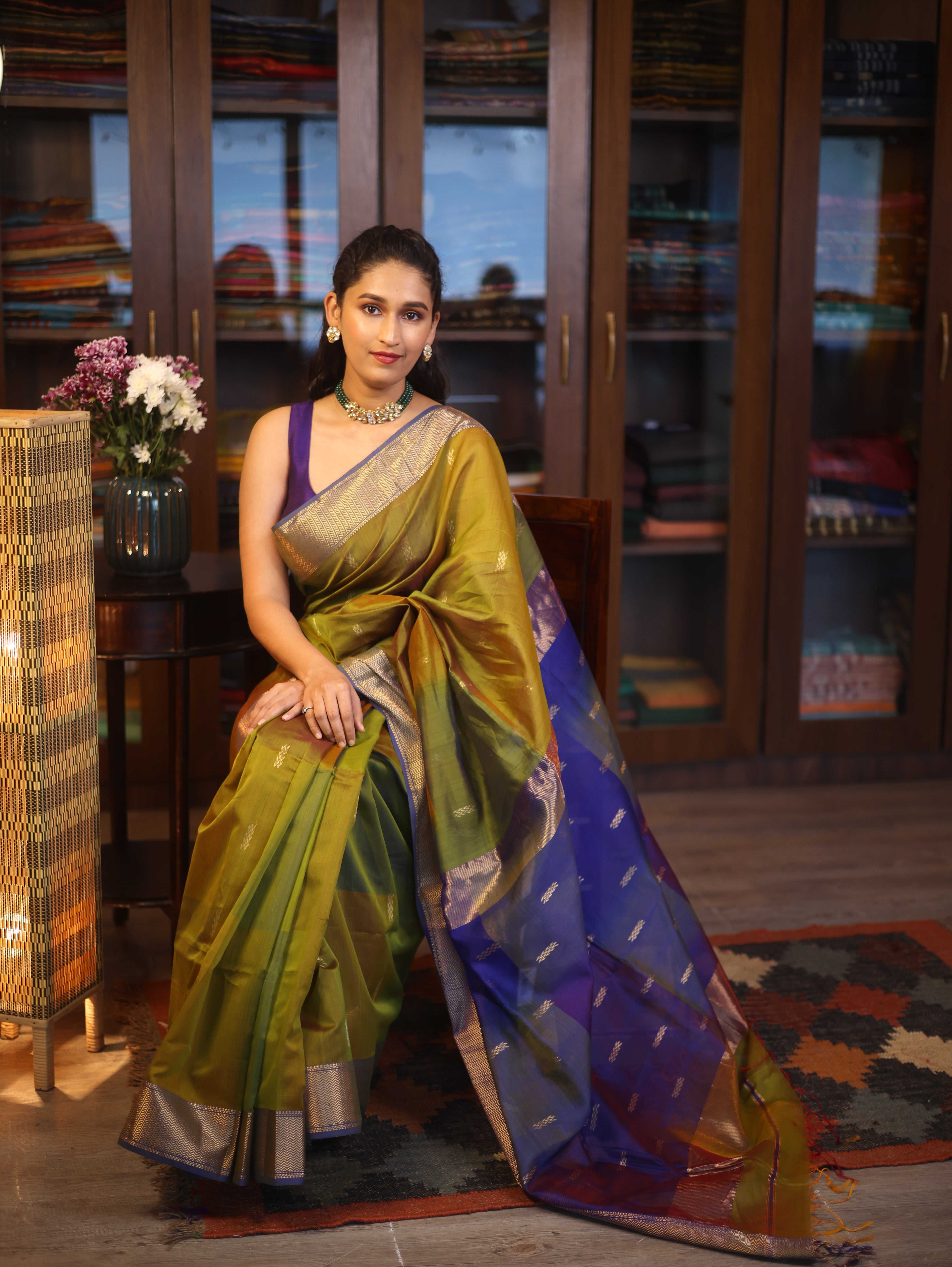 Green Maheshwari Saree - SRGMS591