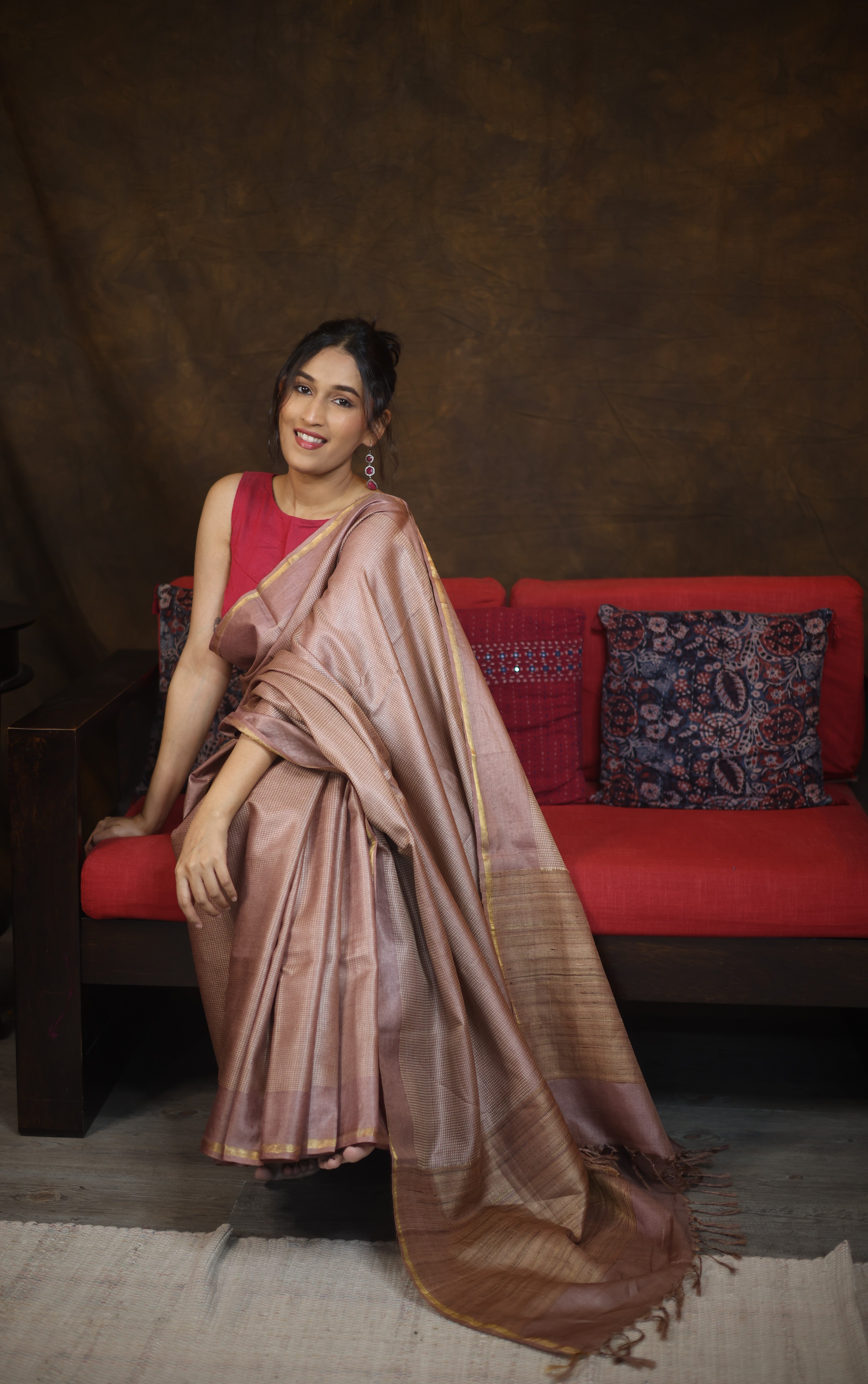 Rose Gold Tussar Silk Saree - SRRGTSS1634
