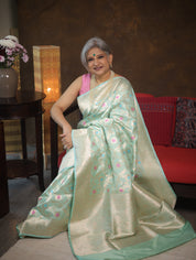 Light Aqua Banarasi Silk Saree - Saavari - SSLABSS54