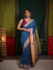Teal Blue Cotton Ilkal Saree  - SRTBCIS663