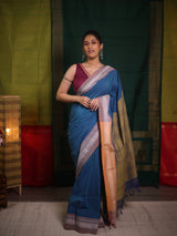 Teal Blue Cotton Ilkal Saree  - SRTBCIS663