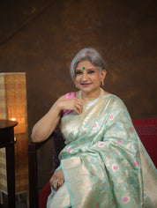 Light Aqua Banarasi Silk Saree - Saavari - SSLABSS54
