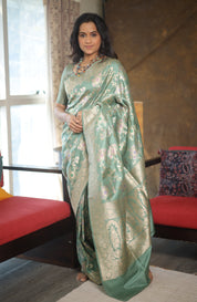 Mint Banarasi Silk Saree - Saavari - SSMBSS81