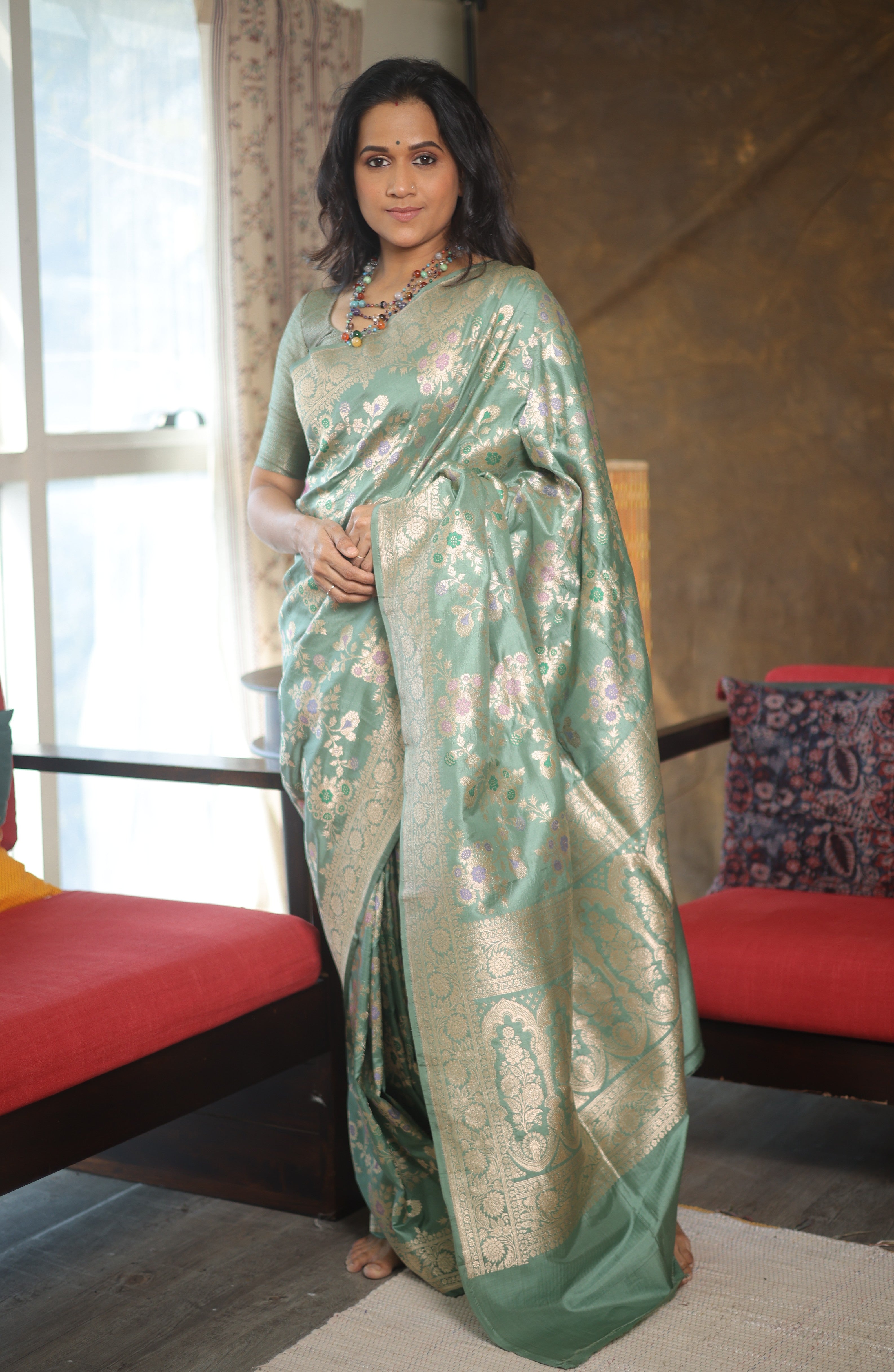 Mint Banarasi Silk Saree - Saavari - SSMBSS81
