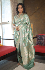 Mint Banarasi Silk Saree - Saavari - SSMBSS81