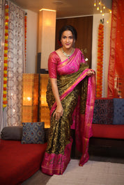 Olive Green Rajkot Patola Silk Saree - SROGRPSS452