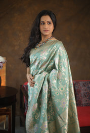 Mint Banarasi Silk Saree - Saavari - SSMBSS81