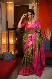 Olive Green Rajkot Patola Silk Saree - SROGRPSS452