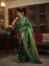 Emerald Green Gadwal Silk Saree - SREGGSS320