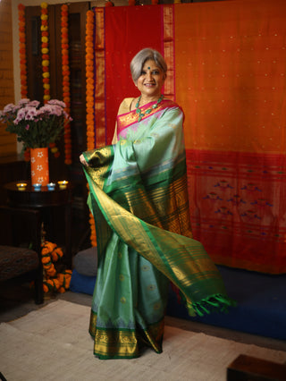 Green Gadwal Cotton Silk Saree - SRGCSS05