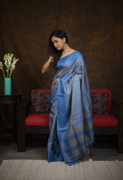Blue Tussar Silk Saree - SRBTSS1613