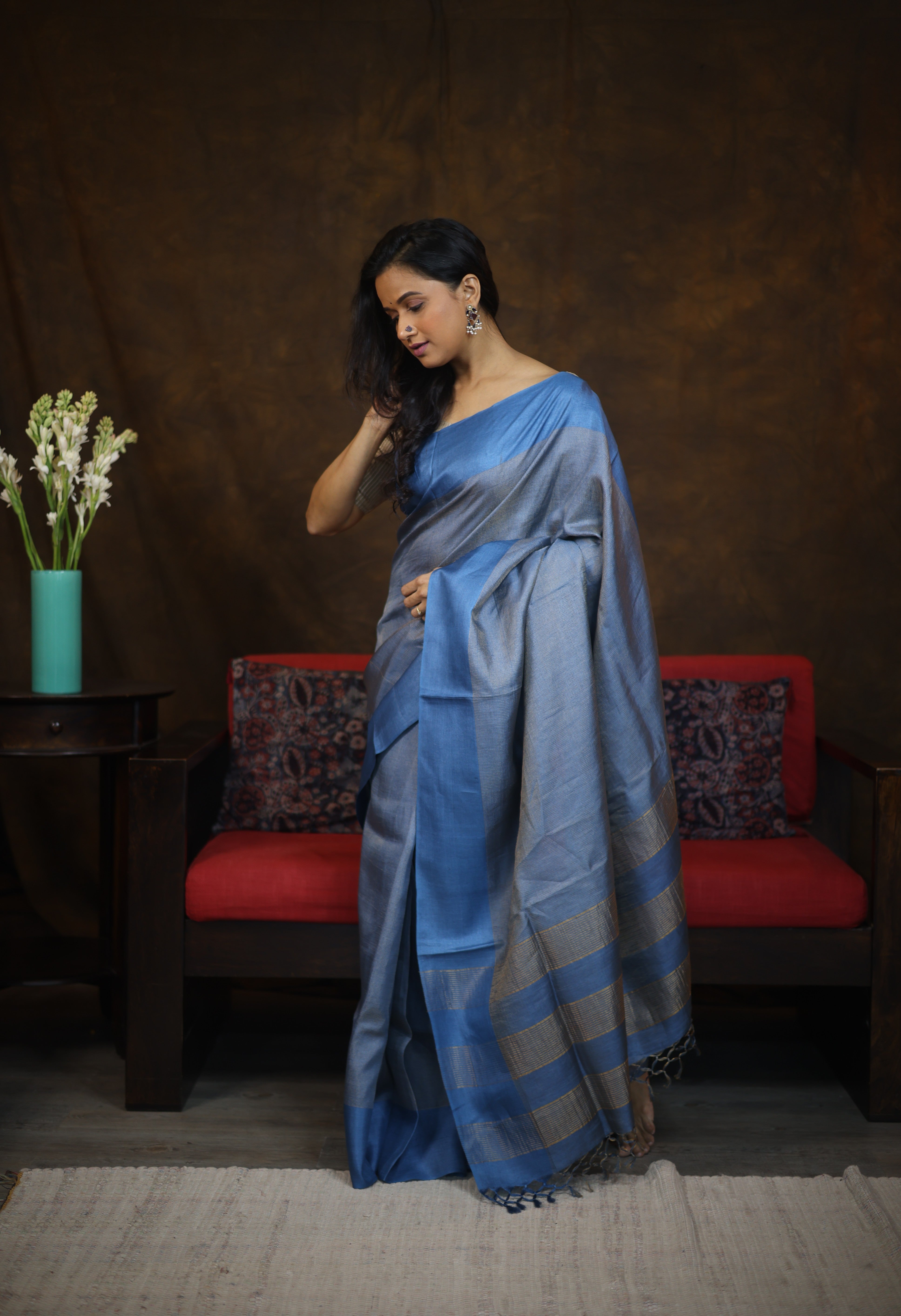 Blue Tussar Silk Saree - SRBTSS1613