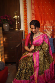 Olive Green Rajkot Patola Silk Saree - SROGRPSS452