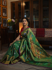Emerald Green Gadwal Silk Saree - SREGGSS320