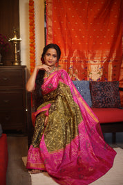 Olive Green Rajkot Patola Silk Saree - SROGRPSS452