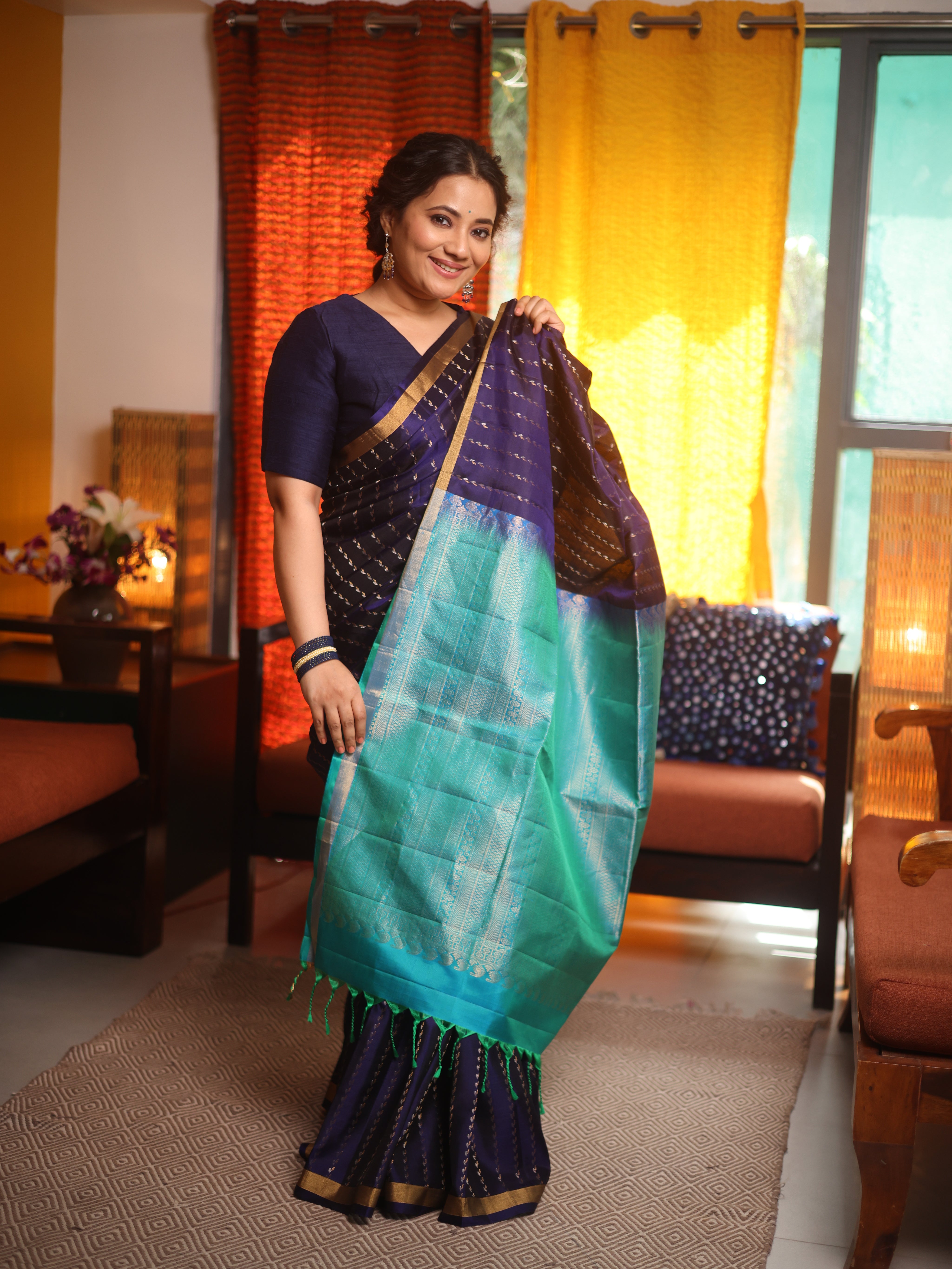 Navy Blue Soft Silk Saree - SRNBSSS460