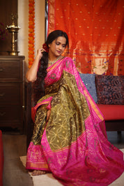 Olive Green Rajkot Patola Silk Saree - SROGRPSS452