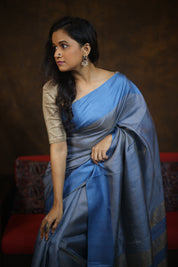 Blue Tussar Silk Saree - SRBTSS1613