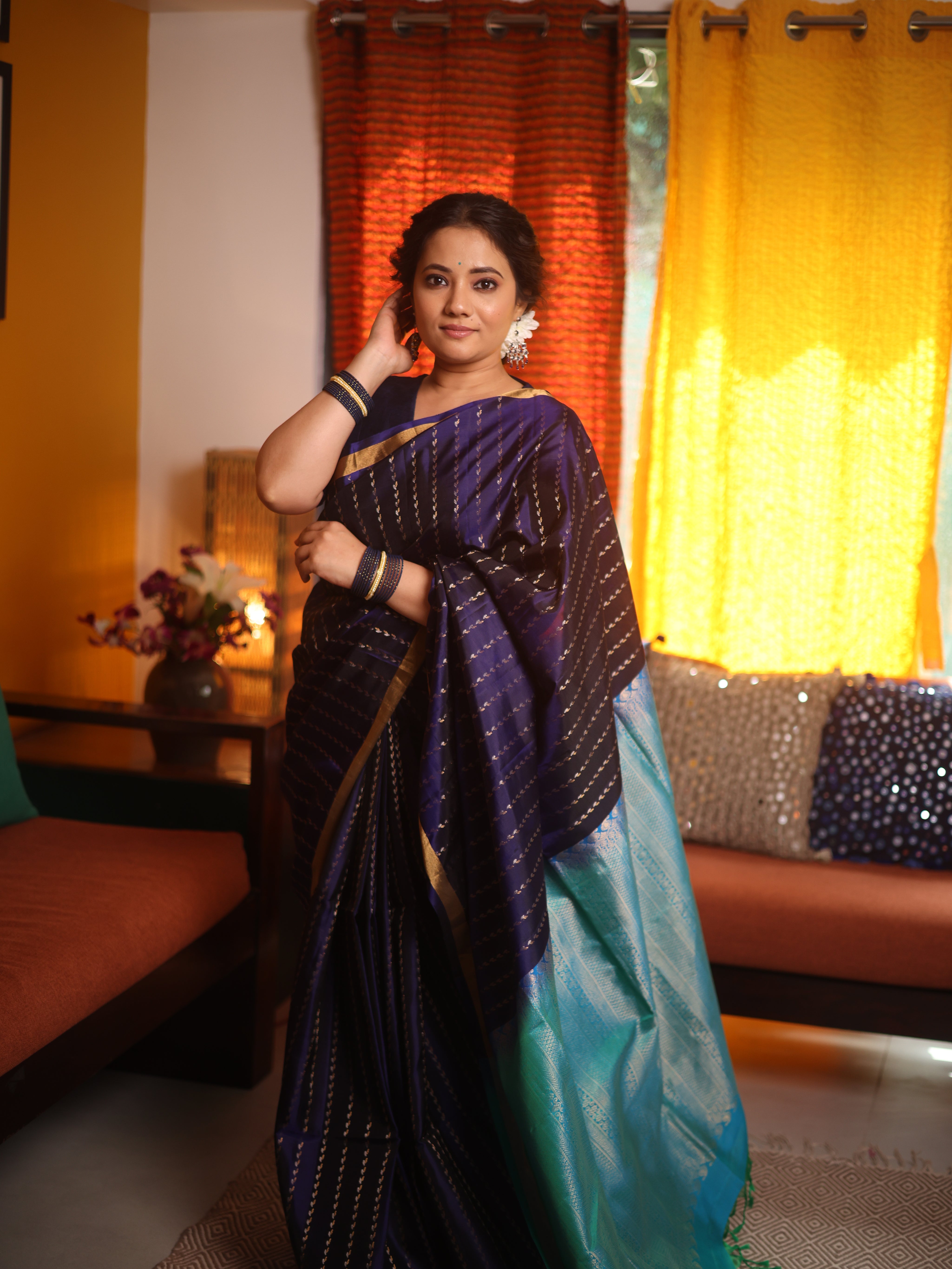 Navy Blue Soft Silk Saree - SRNBSSS460