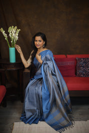 Blue Tussar Silk Saree - SRBTSS1613