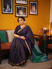 Navy Blue Soft Silk Saree - SRNBSSS460