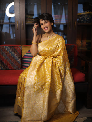 Yellow Banarasi Silk Saree-SRYBSS305