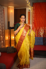 Yellow Chanderi Tissue Silk Saree - SRYCSS342