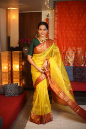 Yellow Chanderi Tissue Silk Saree - SRYCSS342
