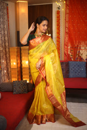 Yellow Chanderi Tissue Silk Saree - SRYCSS342