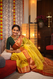 Yellow Chanderi Tissue Silk Saree - SRYCSS342