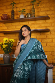 Rolex Green Pochampalli Cotton Ikat Saree - SRRGPCIS573