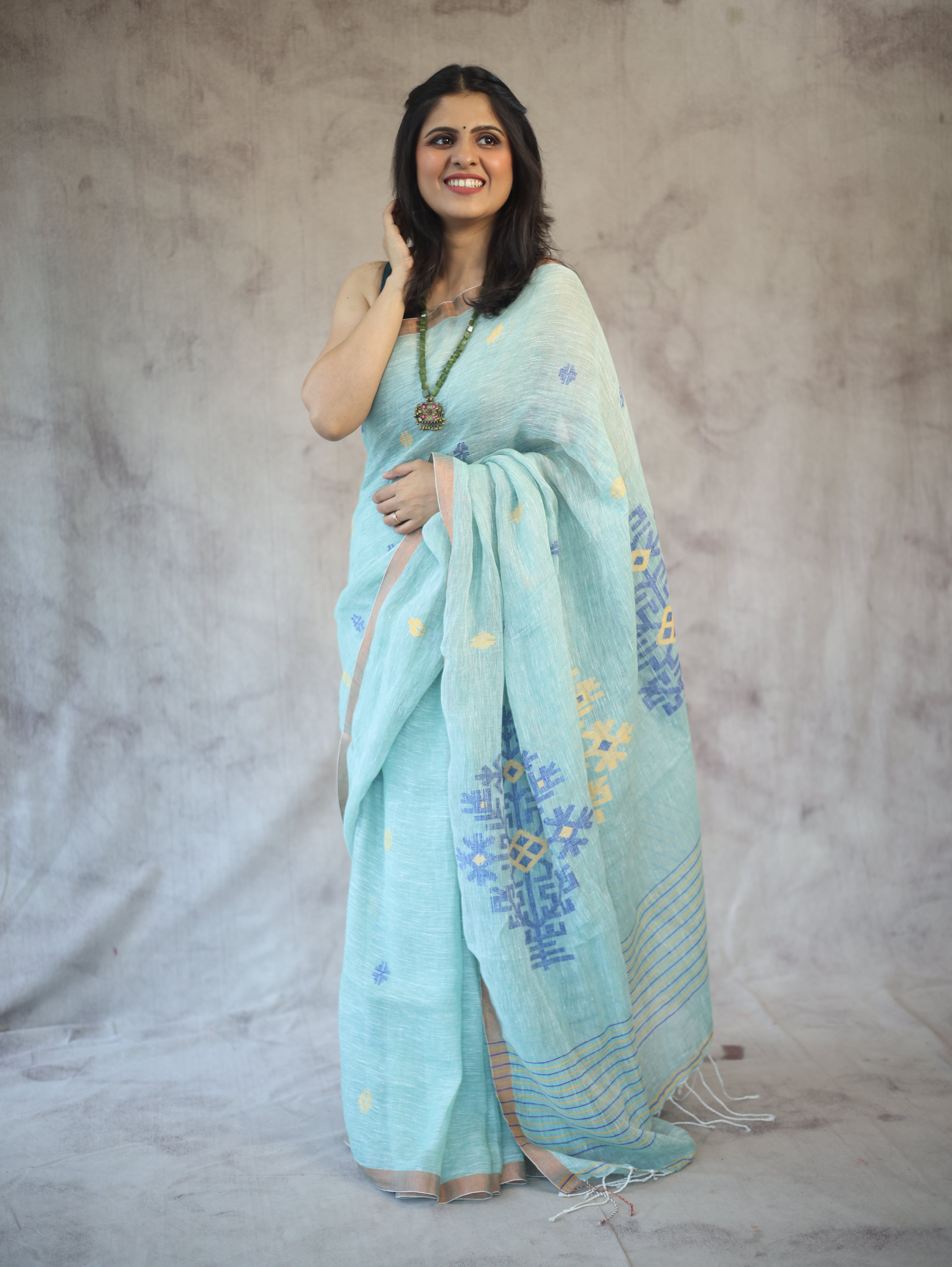 Light Green Linen Jamdani Saree -SRLGLJS21EX