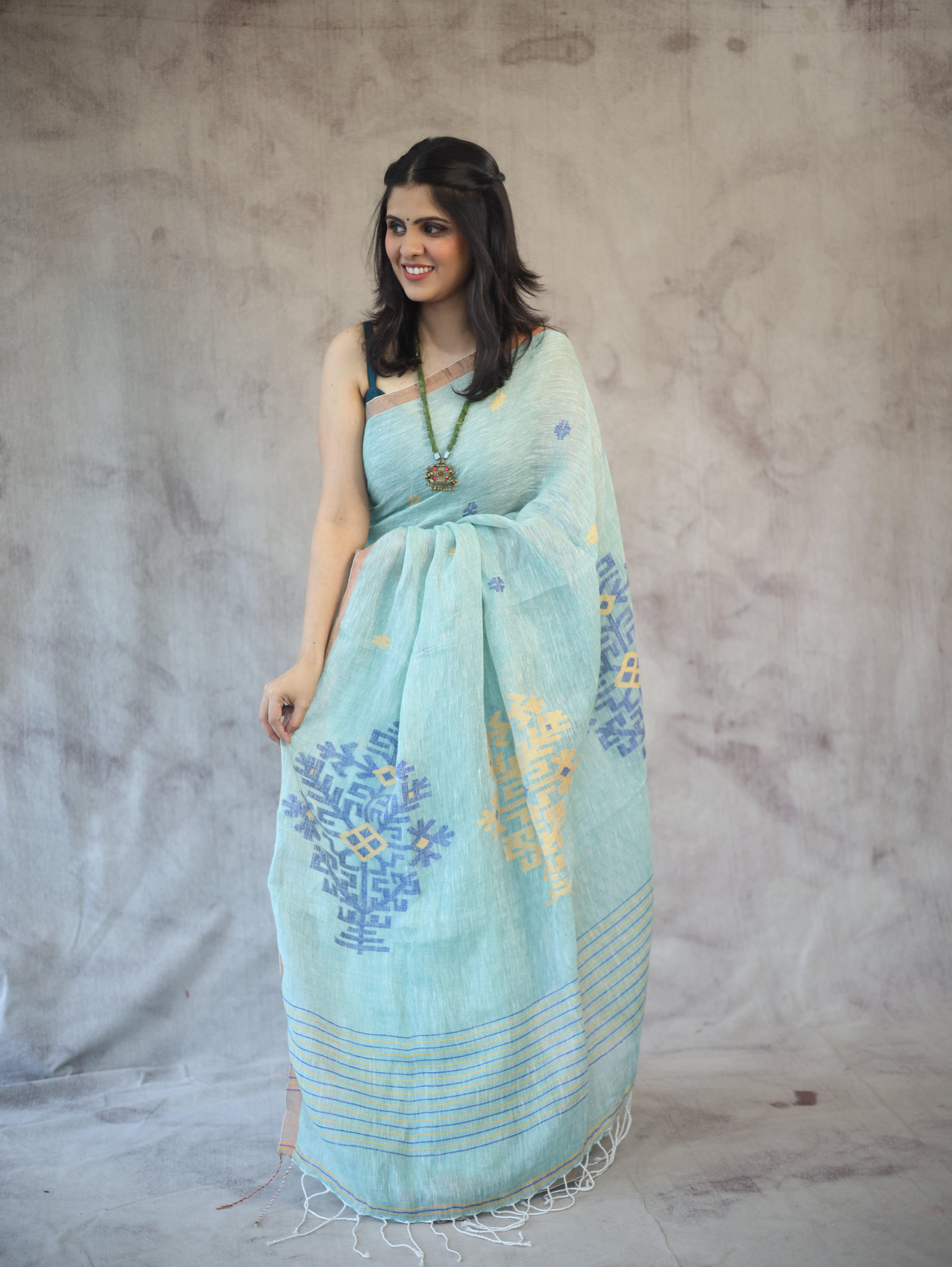 Light Green Linen Jamdani Saree -SRLGLJS21EX