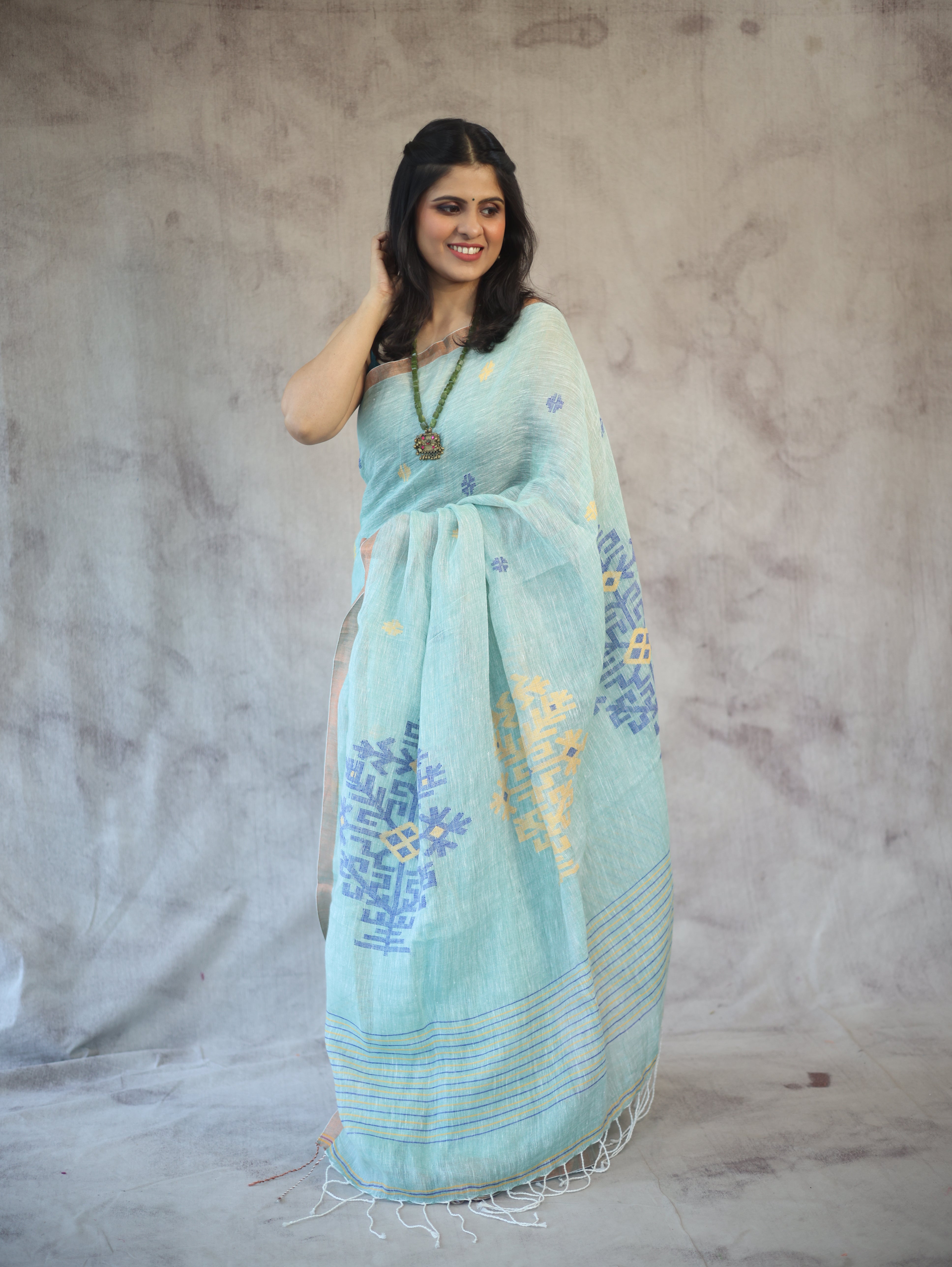 Light Green Linen Jamdani Saree -SRLGLJS21EX
