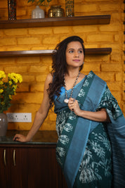 Rolex Green Pochampalli Cotton Ikat Saree - SRRGPCIS573