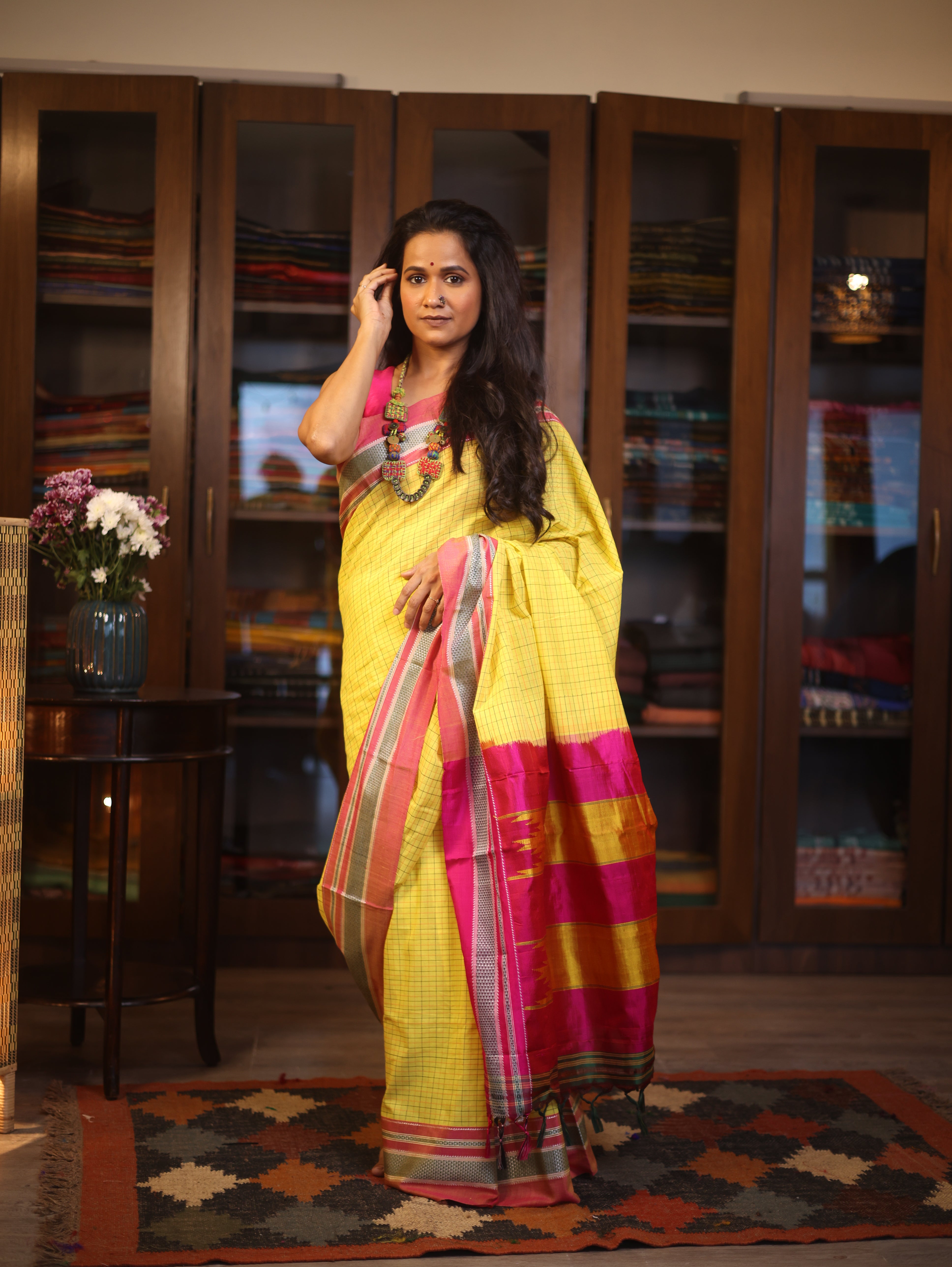 Yellow Cotton Ilkal Saree  - SRYCIS595