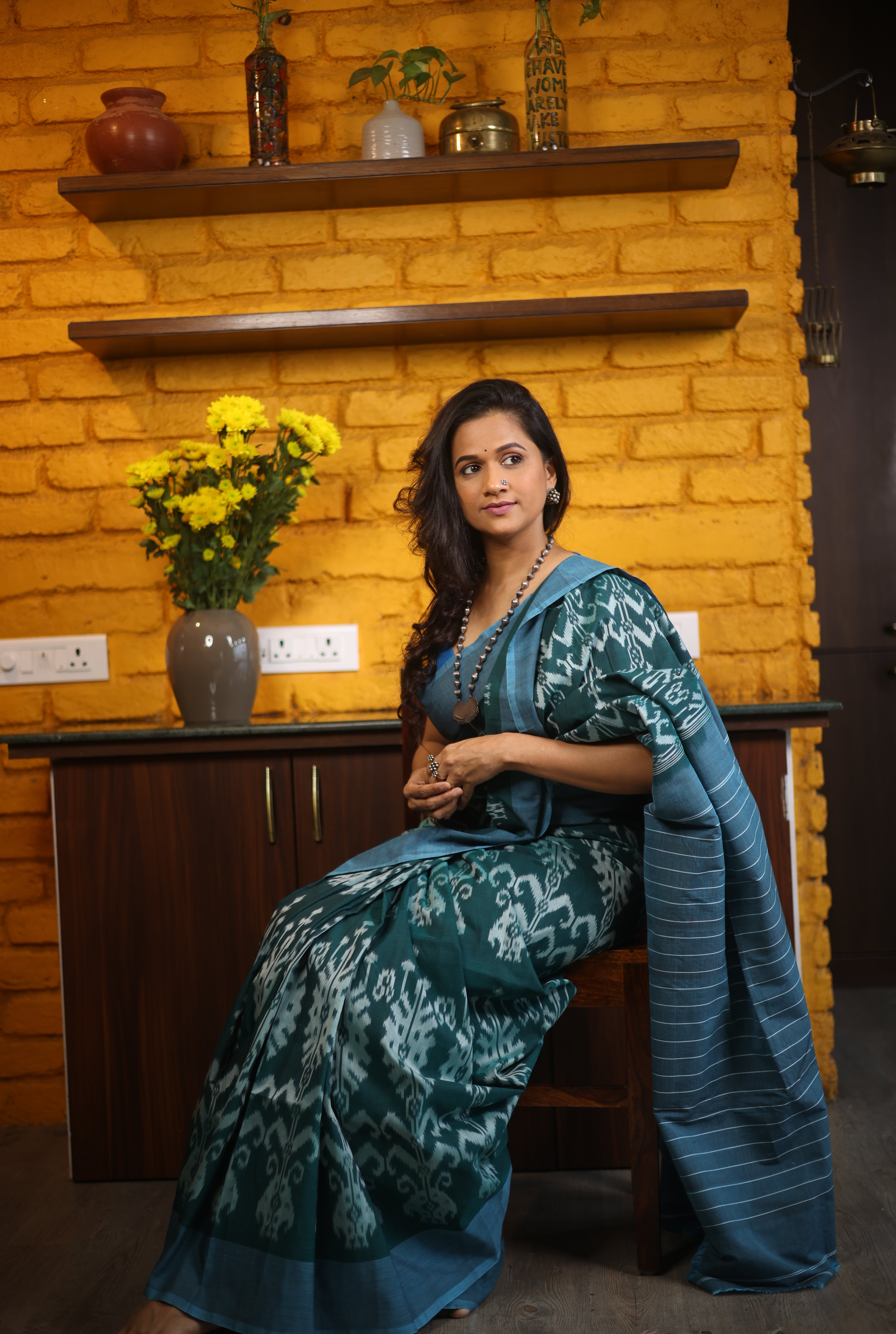 Rolex Green Pochampalli Cotton Ikat Saree - SRRGPCIS573