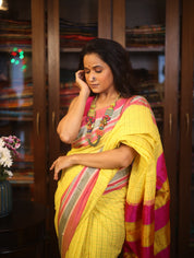 Yellow Cotton Ilkal Saree  - SRYCIS595