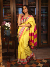 Yellow Cotton Ilkal Saree  - SRYCIS595