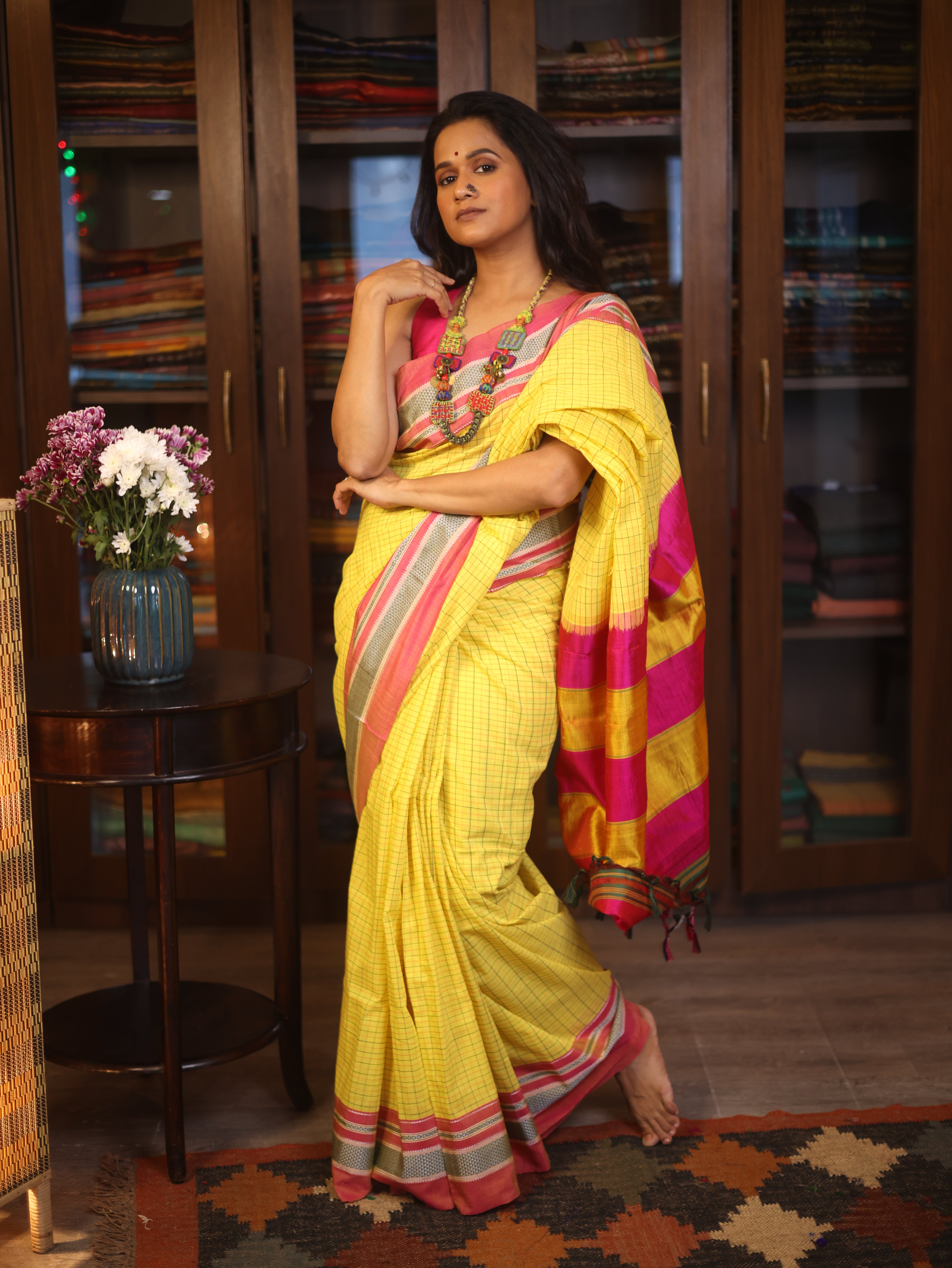 Yellow Cotton Ilkal Saree  - SRYCIS595