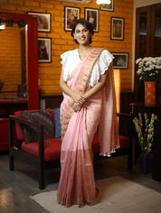 Pink Plain Linen Saree With Tassels-SRPPLS165