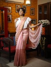 Pink Plain Linen Saree With Tassels-SRPPLS165