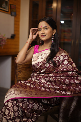 Brown Banarasi Silk Saree-SRBBSS238
