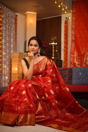 Red Chanderi Silk Saree-SRRCSS200