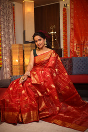 Red Chanderi Silk Saree-SRRCSS200