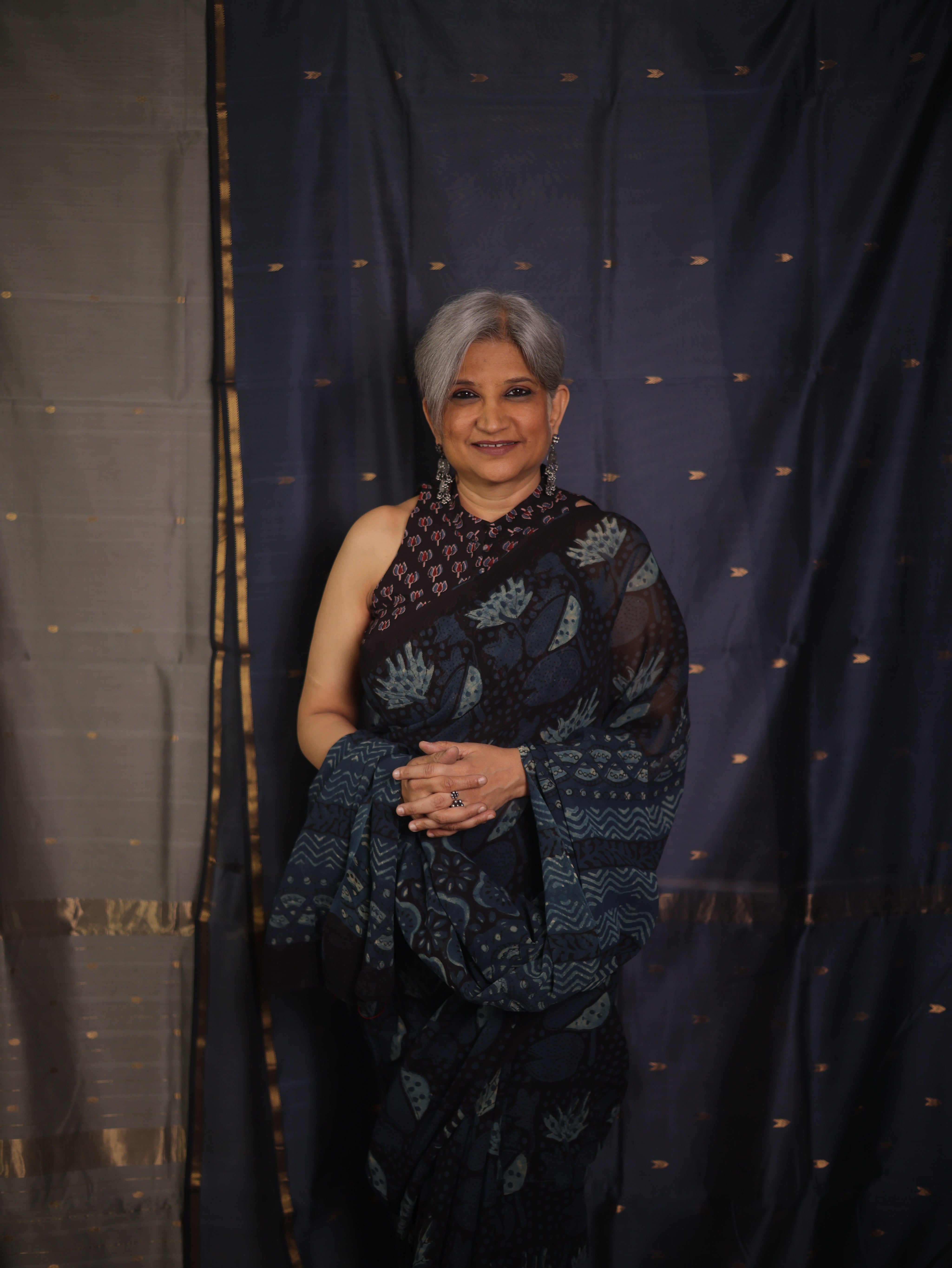 Black Blue HBP Georgette Vanaspati Saree - SRBBHGS26